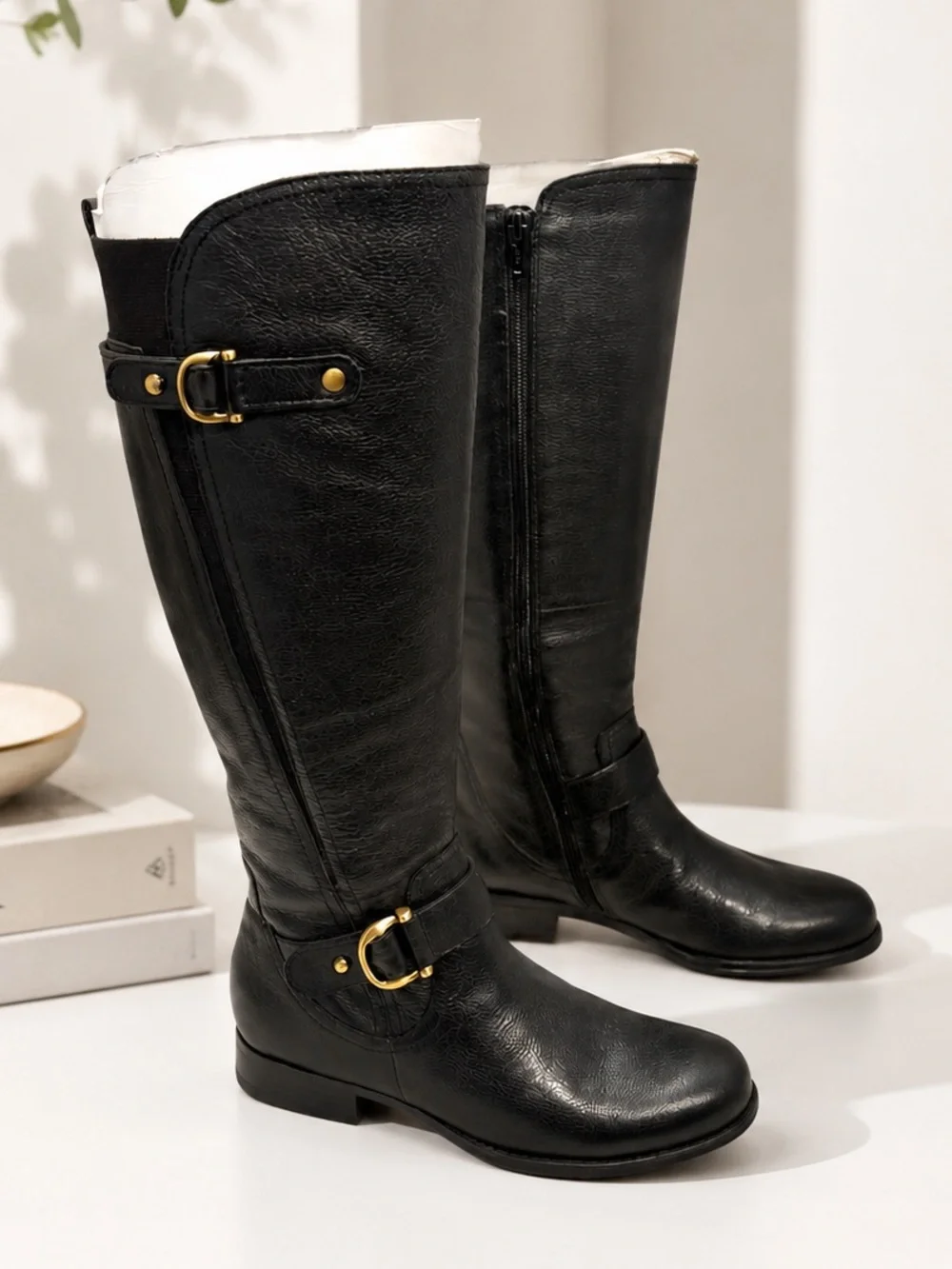 Naturalizer Jessie Black Leather Wide-Calf Knee-High Riding Boots – Size 7.5 New